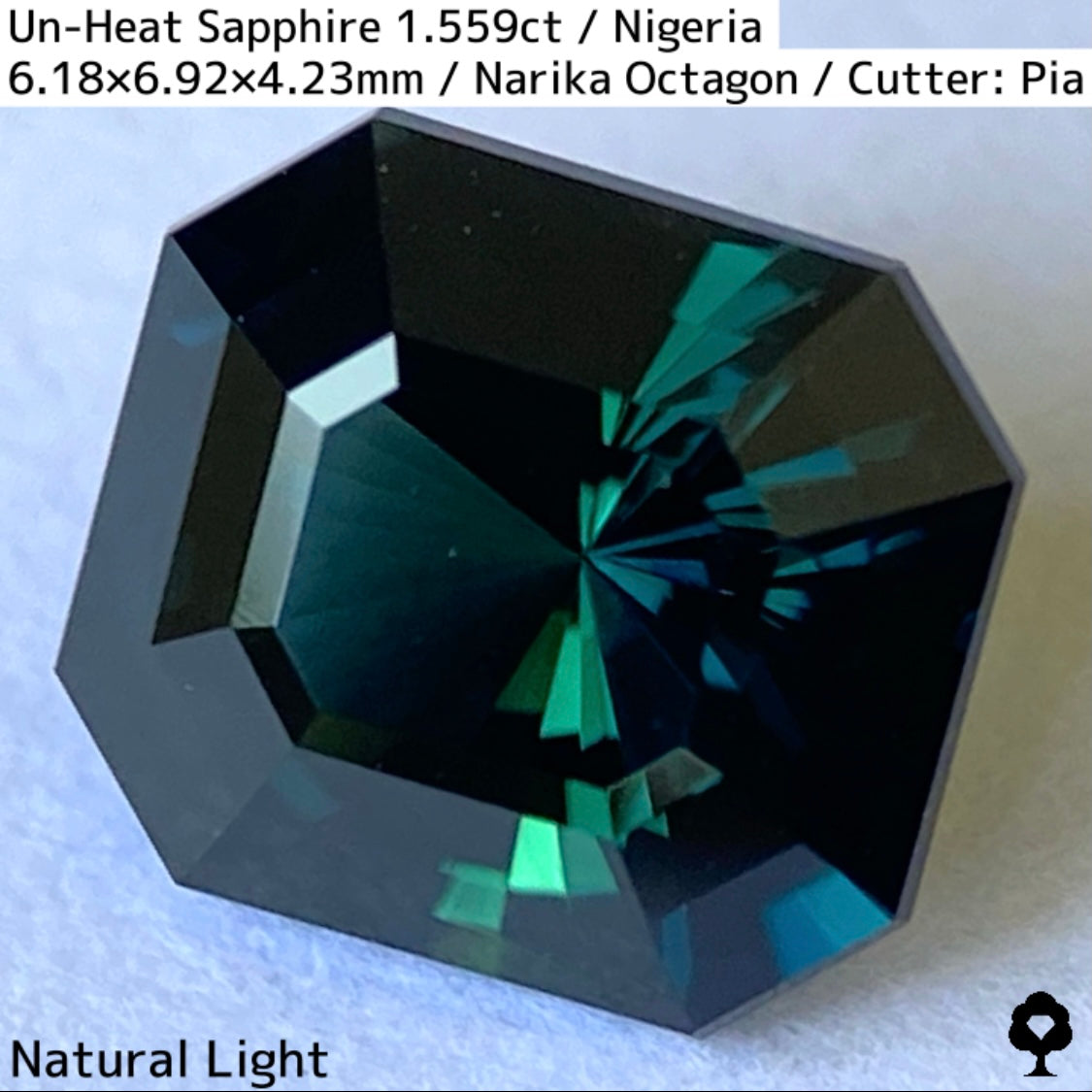 ナイジェリア産非加熱サファイア1.559ct★ディープカラーから鮮やかなブルーとグリーンの煌めき放つナリカーカット