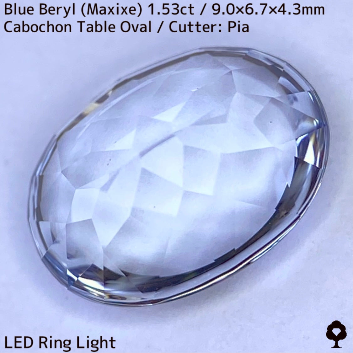 ブルーベリル(マシーシェ)1.53ct★ニアカラーレスライラックブルーのカボとカットのいいとこどりバフトップテーブル