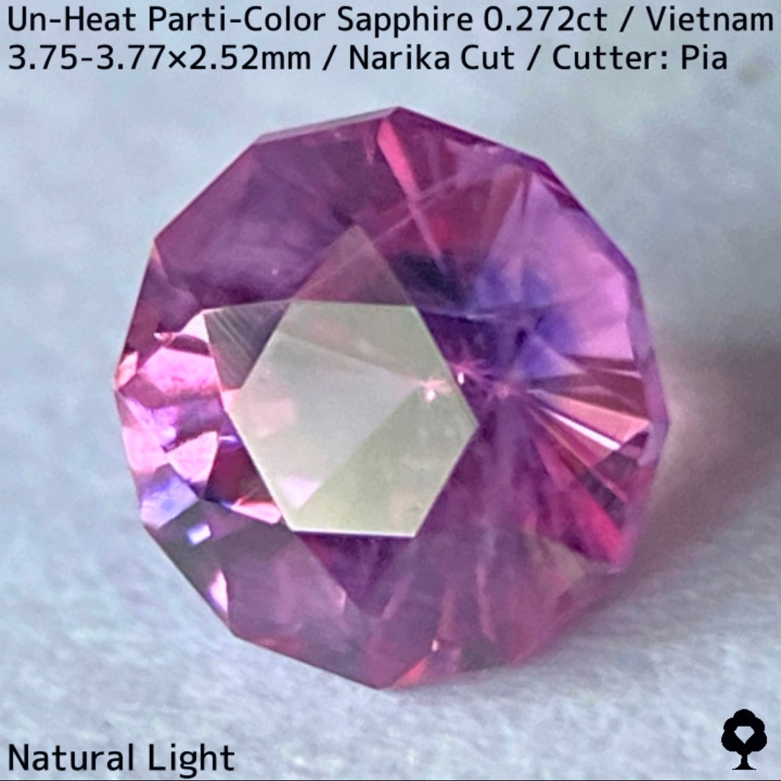 ベトナム産非加熱サファイア0.272ct★可愛いシルキーピンクにブルーの色だまりでパープリッシュなナリカーカット