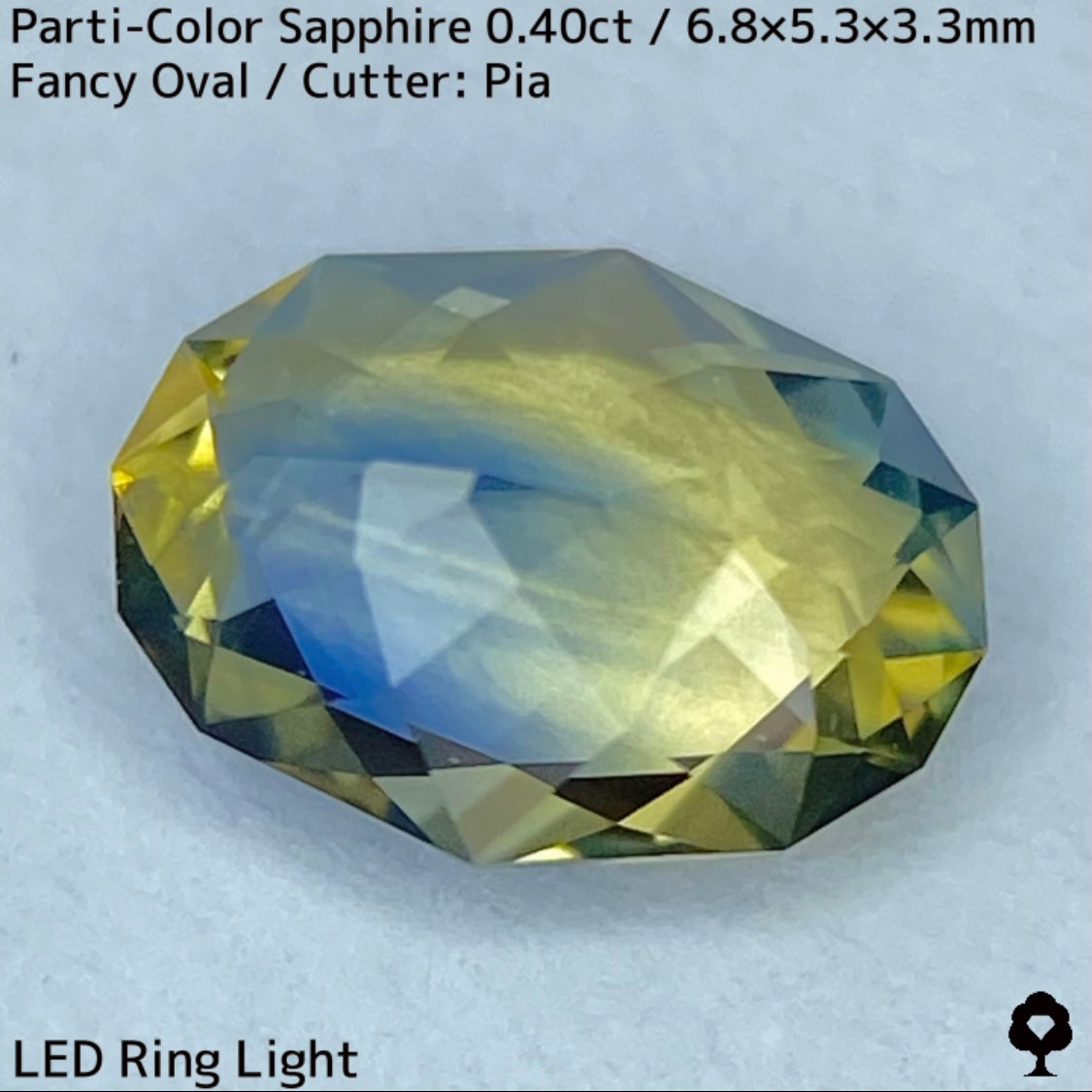 カンチャナブリー産パーティカラーサファイア0.40ct★鮮やかなイエローにシルキーブルーの色だまり