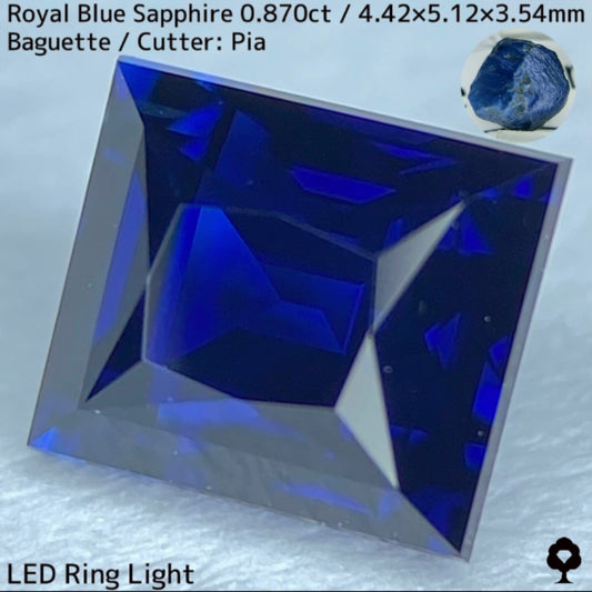 エチオピア産ロイヤルブルーサファイア0.870ct★シンプルなカットから湧き上がる鮮やかなロイヤルブルー★原石1.79ct付き