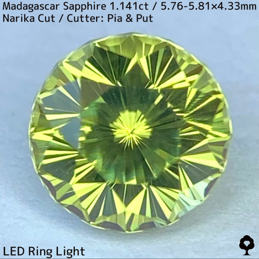 マダガスカル産サファイア1.141ct★春色美グリーンにファイアー煌めくナリカーカット超美結晶1ctアップ