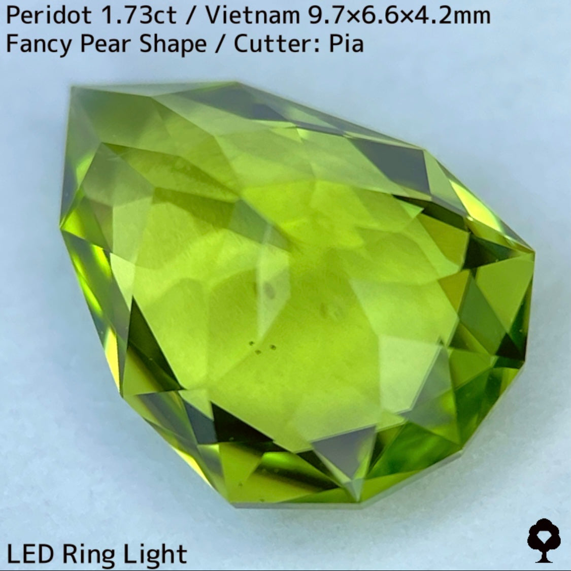 ベトナム産ペリドット1.73ct★リリーパッド入りのファイアーチラつく美色ファンシーペアシェイプ