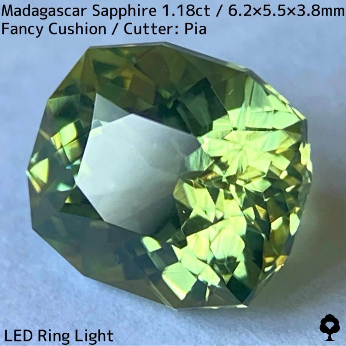 マダガスカル産サファイア1.18ct★パーティ感あるグリーンの華やかな煌めき美しいファンシークッション