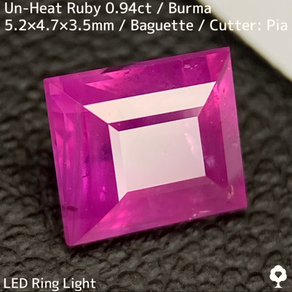 ビルマ産非加熱ルビー0.94ct★シルキーピンク可愛い無駄のないシャープなバゲット