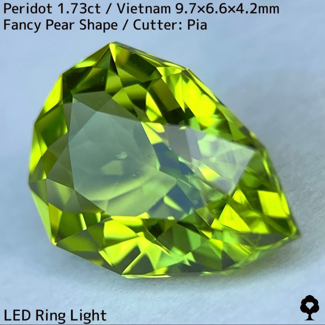 ベトナム産ペリドット1.73ct★リリーパッド入りのファイアーチラつく美色ファンシーペアシェイプ