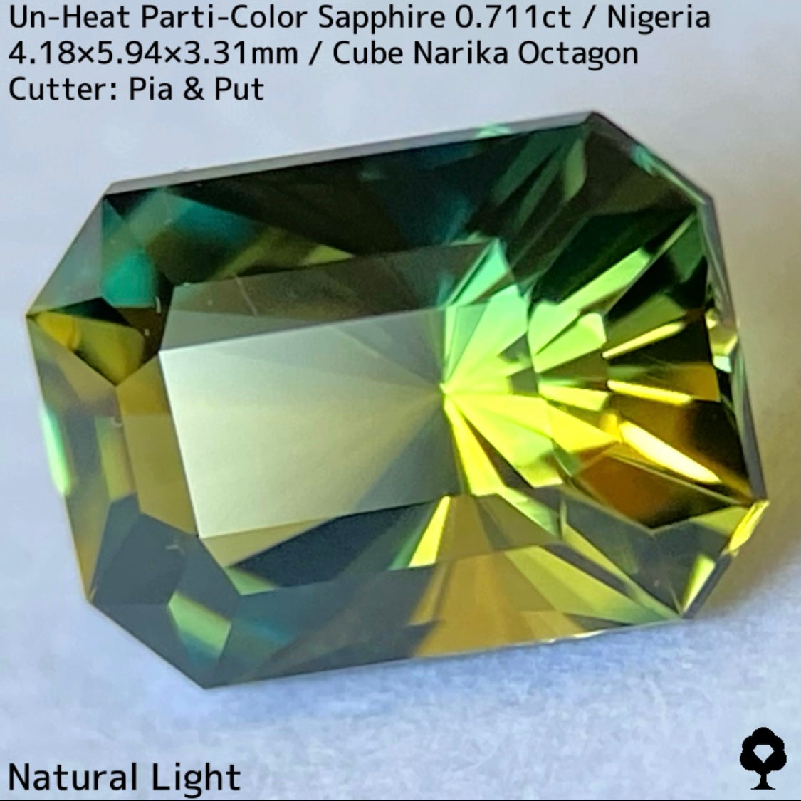 ナイジェリア産非加熱パーティカラーサファイア0.711ct★ 鮮やかなイエローに深いインディゴが入った縦バイカラー
