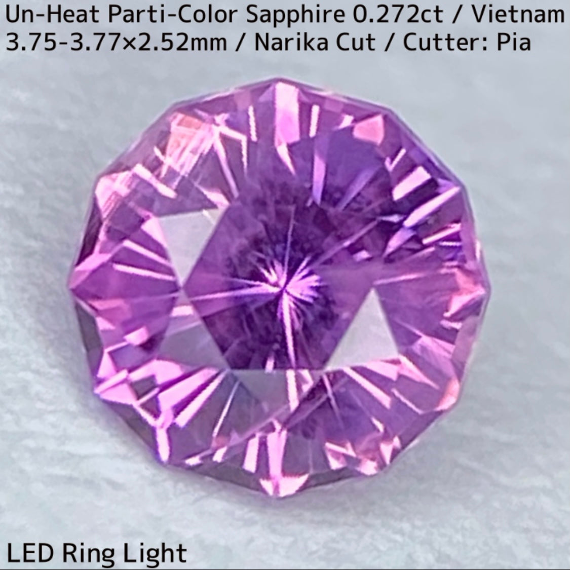 ベトナム産非加熱サファイア0.272ct★可愛いシルキーピンクにブルーの色だまりでパープリッシュなナリカーカット