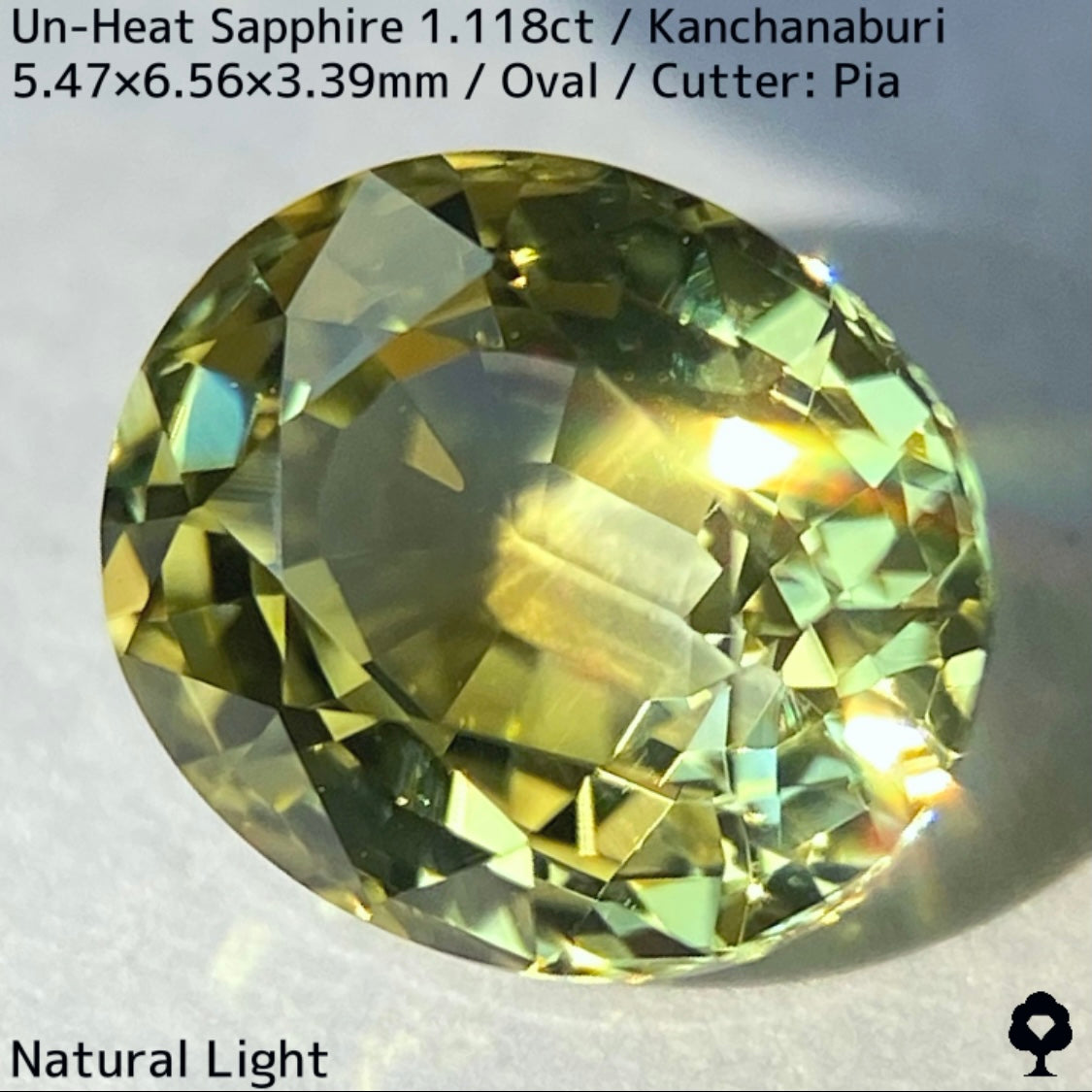 カンチャナブリー産非加熱サファイア1.118ct★弾けるライトグリニッシュイエローの強く美しい煌めき