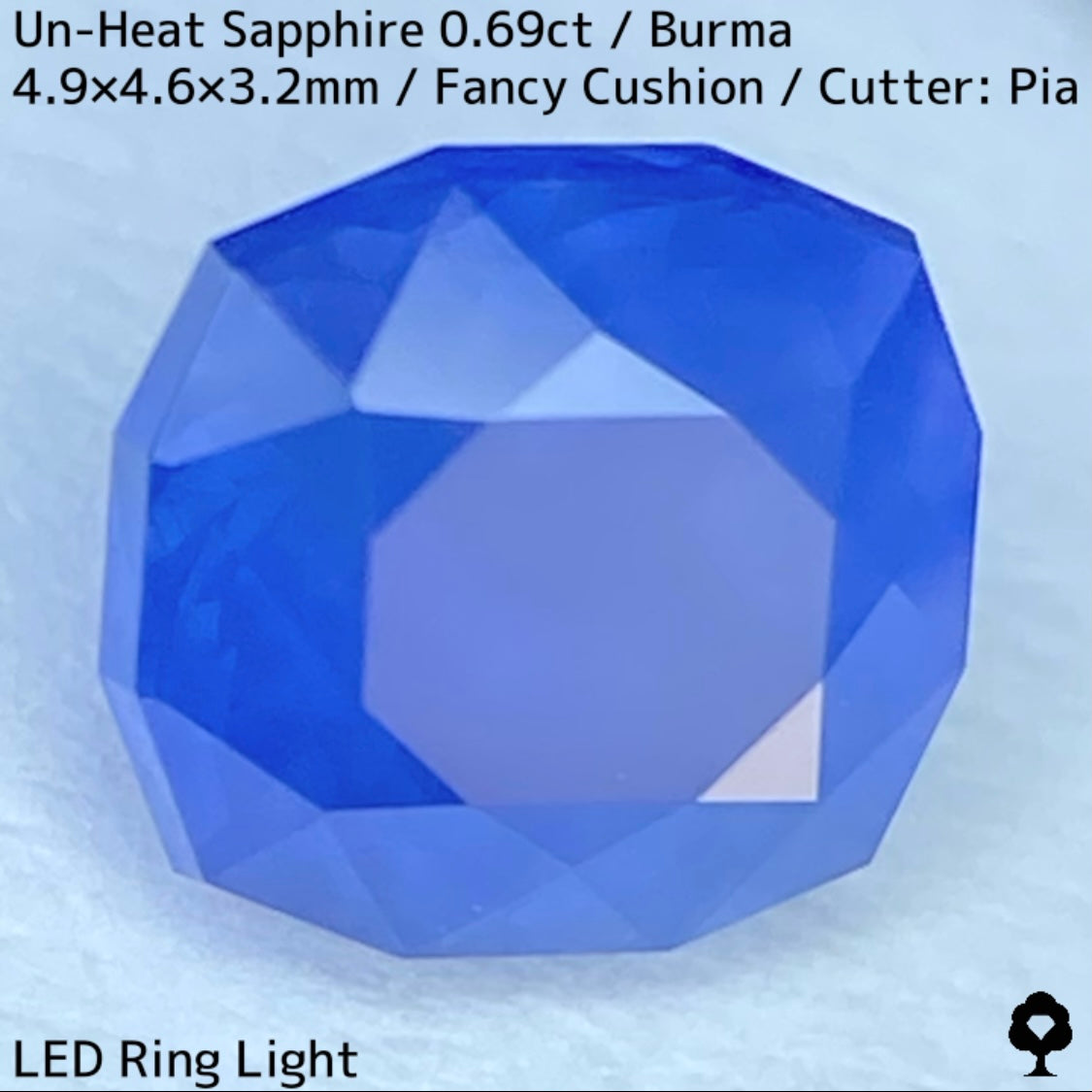ビルマ産非加熱サファイア0.69ct★シルキーブルーが可愛い希少ビルマ産を贅沢なファンシークッション仕上げ