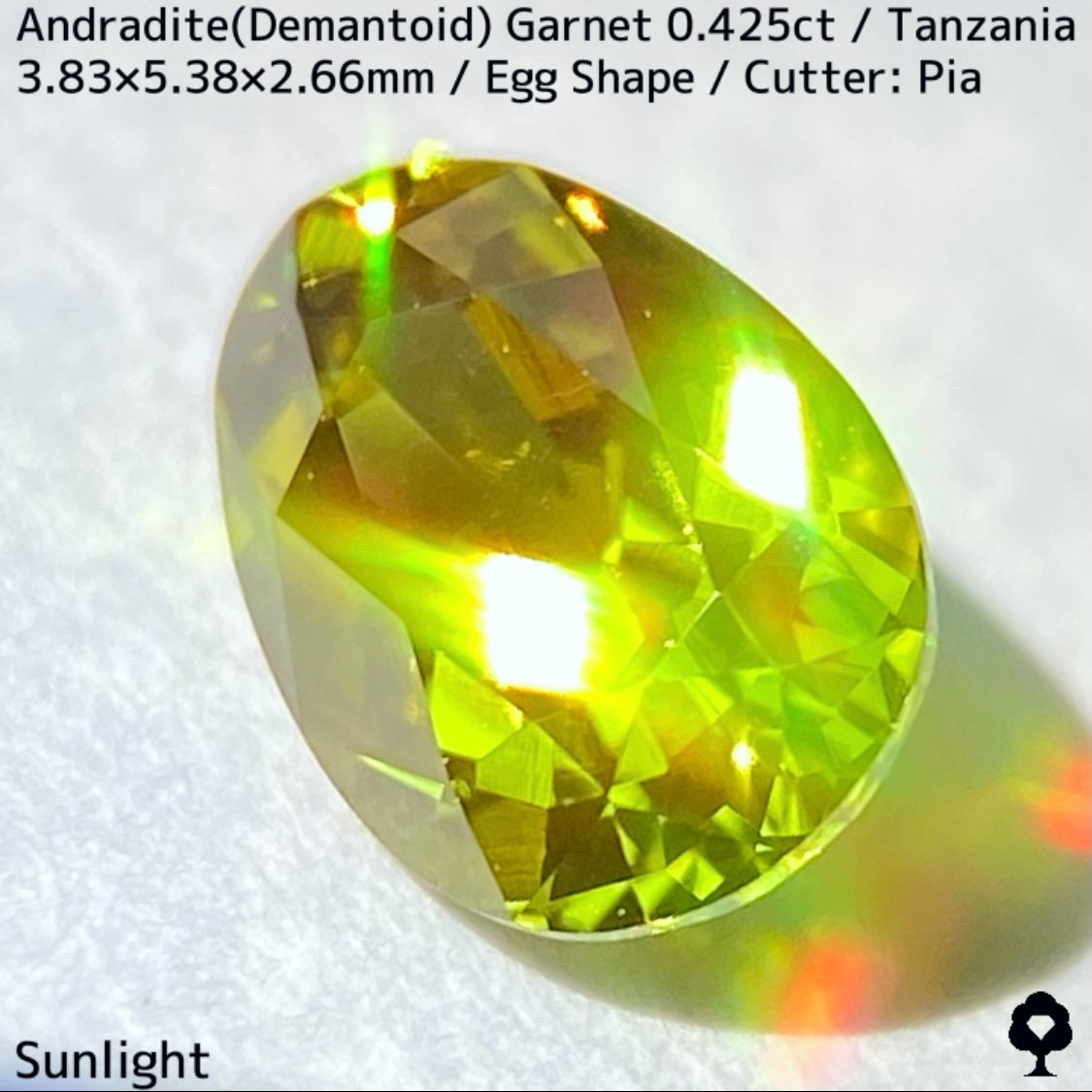タンザニア産アンドラダイト(デマントイド)ガーネット0.425ct★程よい濃さの美グリーンから煌めき止まらないキュートなエッグシェイプ