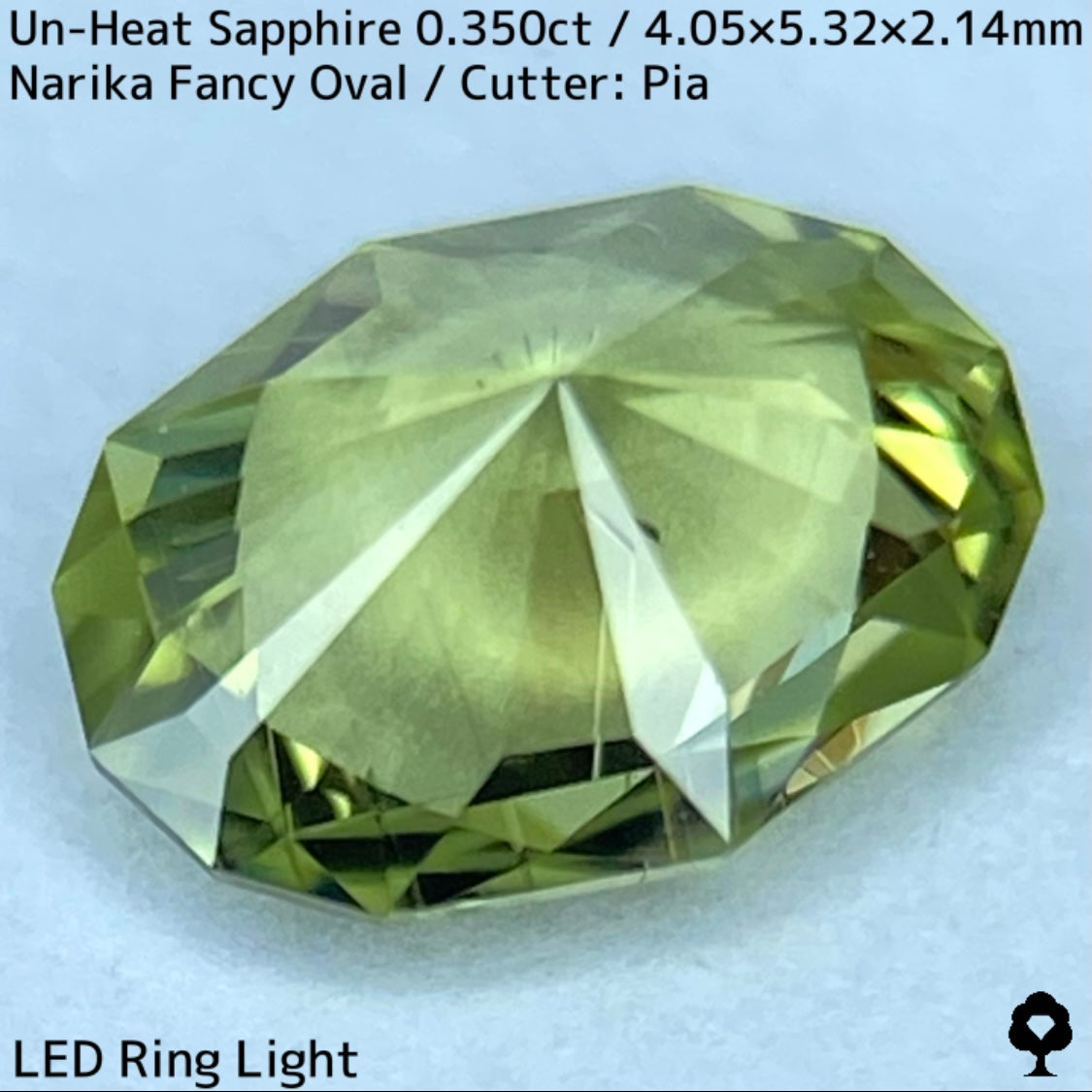非加熱サファイア0.350ct★若草色の美結晶ナリカーカットにシルバーの針インクル浮かぶ