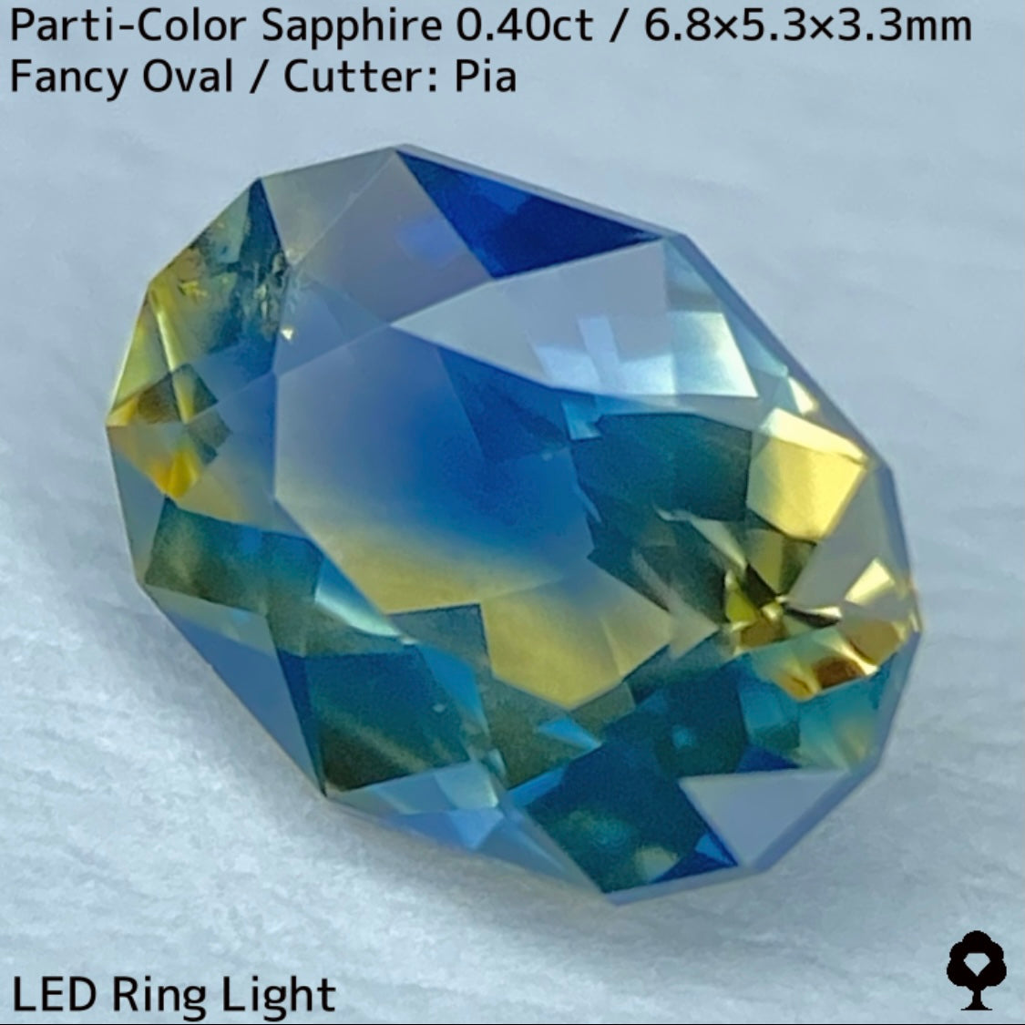 カンチャナブリー産パーティカラーサファイア0.40ct★鮮やかなイエローにシルキーブルーの色だまり