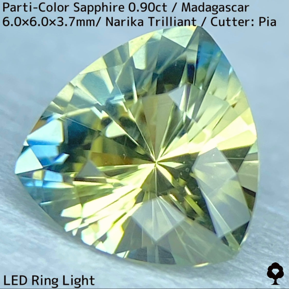 マダガスカル産パーティカラーサファイア0.90ct★ライトイエローとブルーとシルクの混ざり合いが可愛いナリカートリリアント