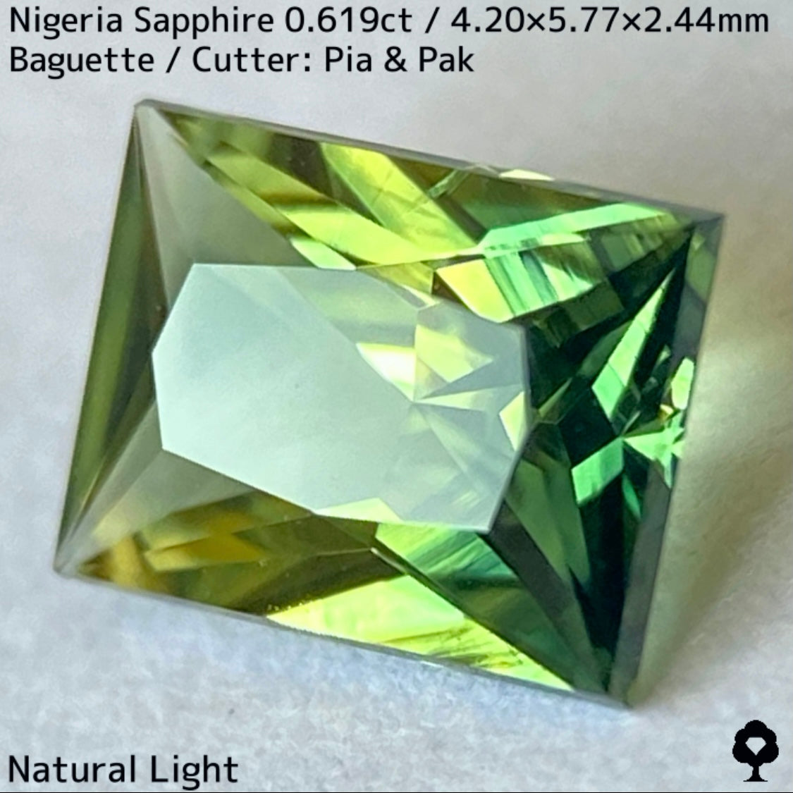 ナイジェリア産サファイア0.619ct★イエローとブルーの混ざり合いを楽しむシャープバゲット