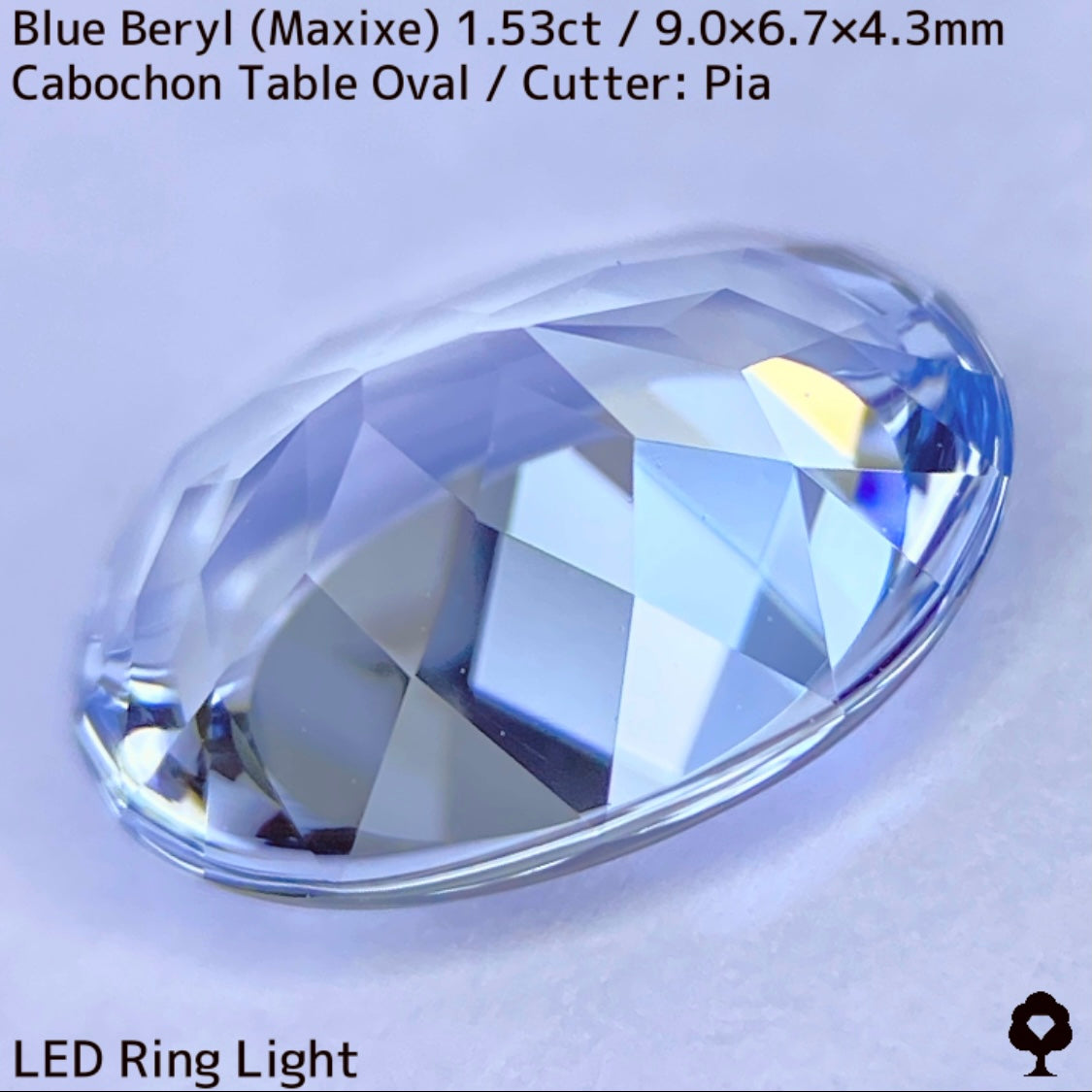ブルーベリル(マシーシェ)1.53ct★ニアカラーレスライラックブルーのカボとカットのいいとこどりバフトップテーブル