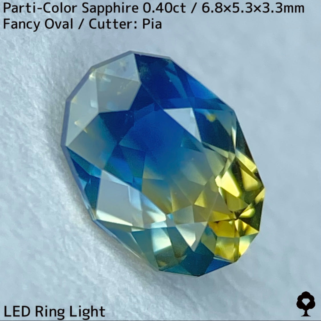 カンチャナブリー産パーティカラーサファイア0.40ct★鮮やかなイエローにシルキーブルーの色だまり