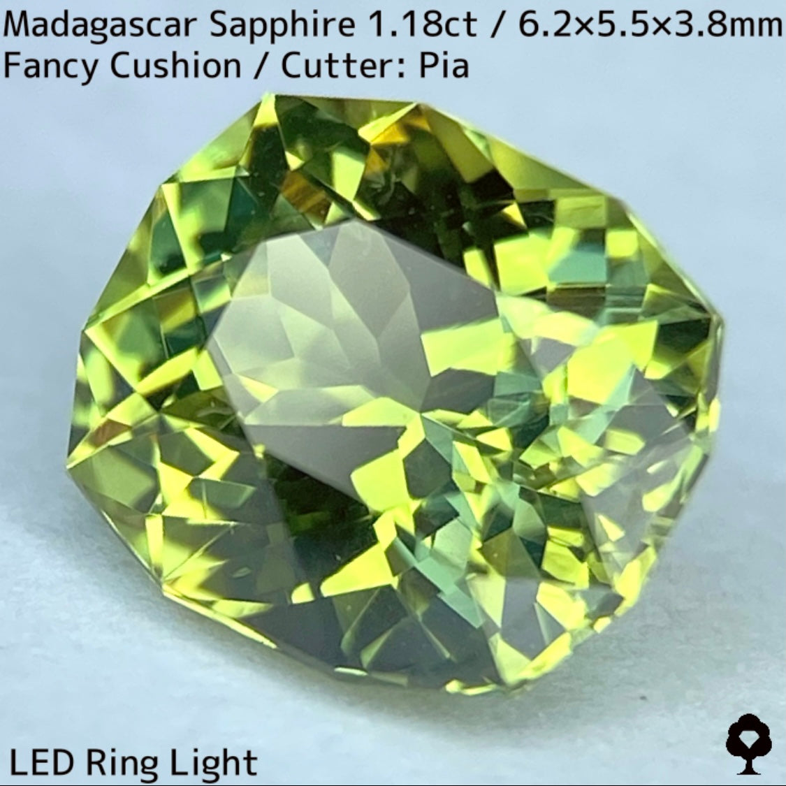 マダガスカル産サファイア1.18ct★パーティ感あるグリーンの華やかな煌めき美しいファンシークッション