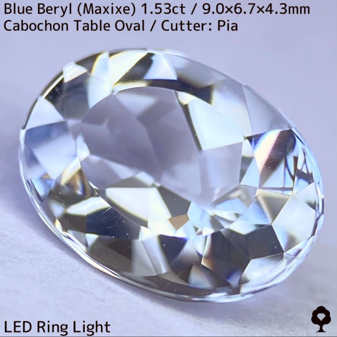 ブルーベリル(マシーシェ)1.53ct★ニアカラーレスライラックブルーのカボとカットのいいとこどりバフトップテーブル