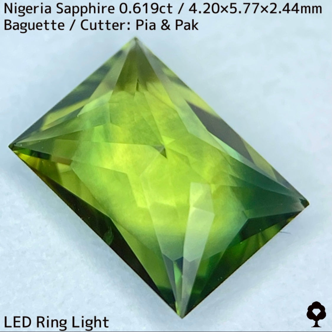 ナイジェリア産サファイア0.619ct★イエローとブルーの混ざり合いを楽しむシャープバゲット