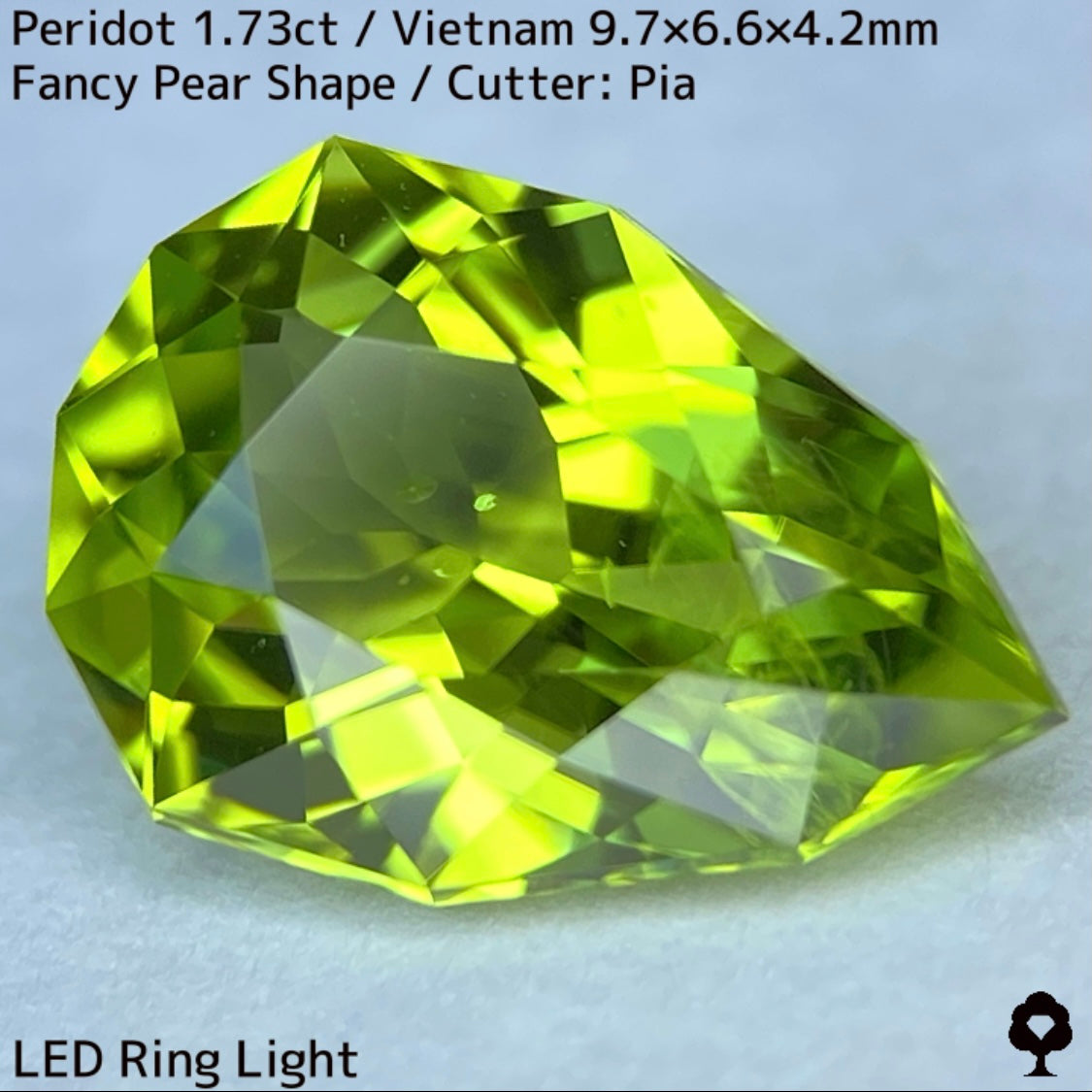 ベトナム産ペリドット1.73ct★リリーパッド入りのファイアーチラつく美色ファンシーペアシェイプ
