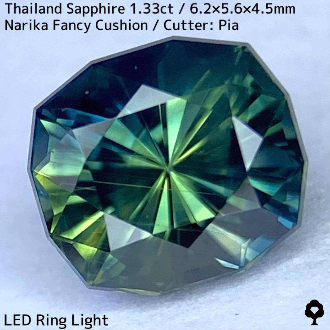 タイ産サファイア1.33ct★ブルー・グリーン・イエローの深いパーティ感のある秒針のような鋭い煌めき放つリバーシブルな一石