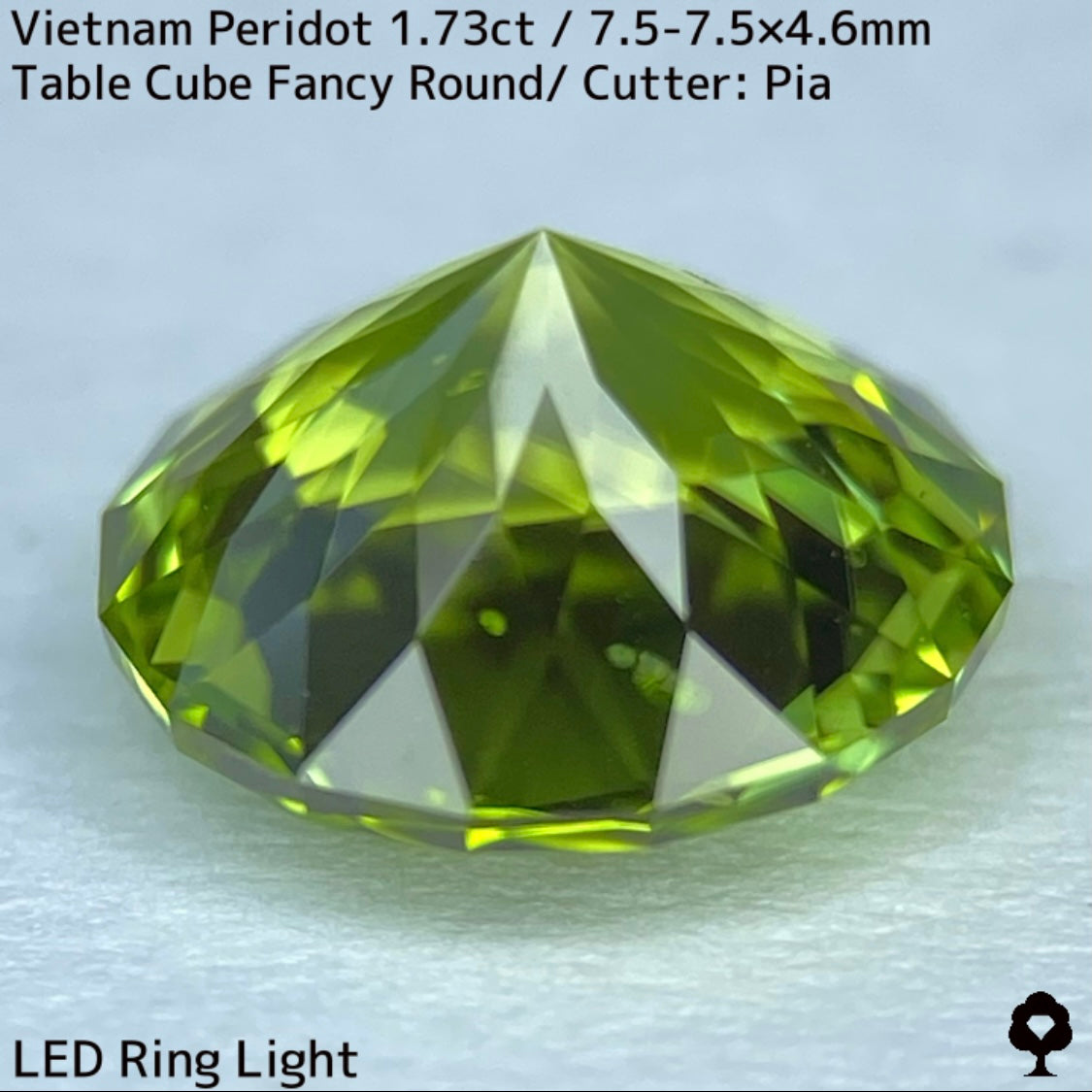 ベトナム産ペリドット1.73ct★リリーパッド浮かぶ万華鏡のような美しいフラワーカット美色結晶