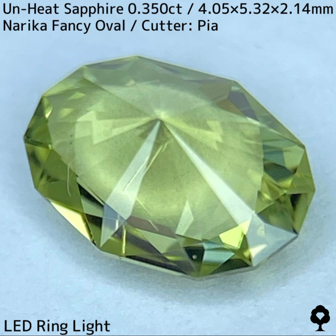 非加熱サファイア0.350ct★若草色の美結晶ナリカーカットにシルバーの針インクル浮かぶ