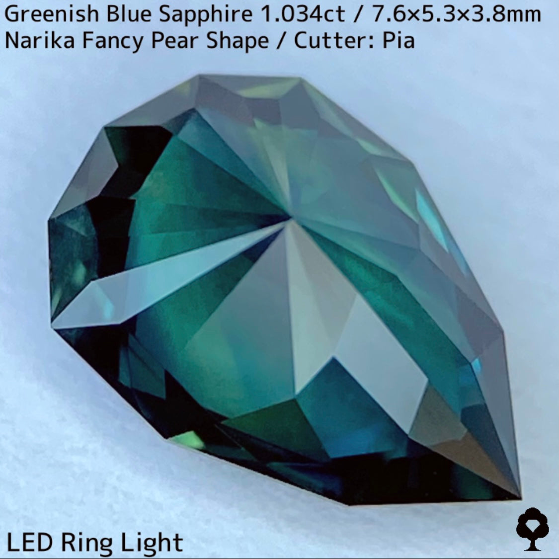 グリニッシュブルーサファイア1.034ct★美ティールブルーのナリカーカットの鋭い煌めき