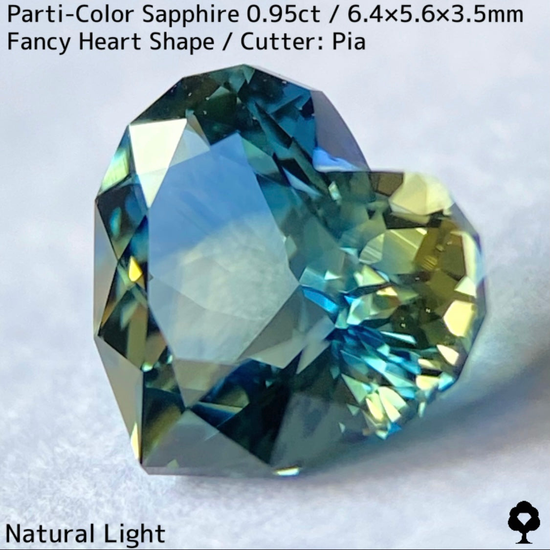 パーティカラーサファイア0.95ct★イエローからパープル感じるブルーまでのカラフルなパーティ感美しいレアファンシーハート