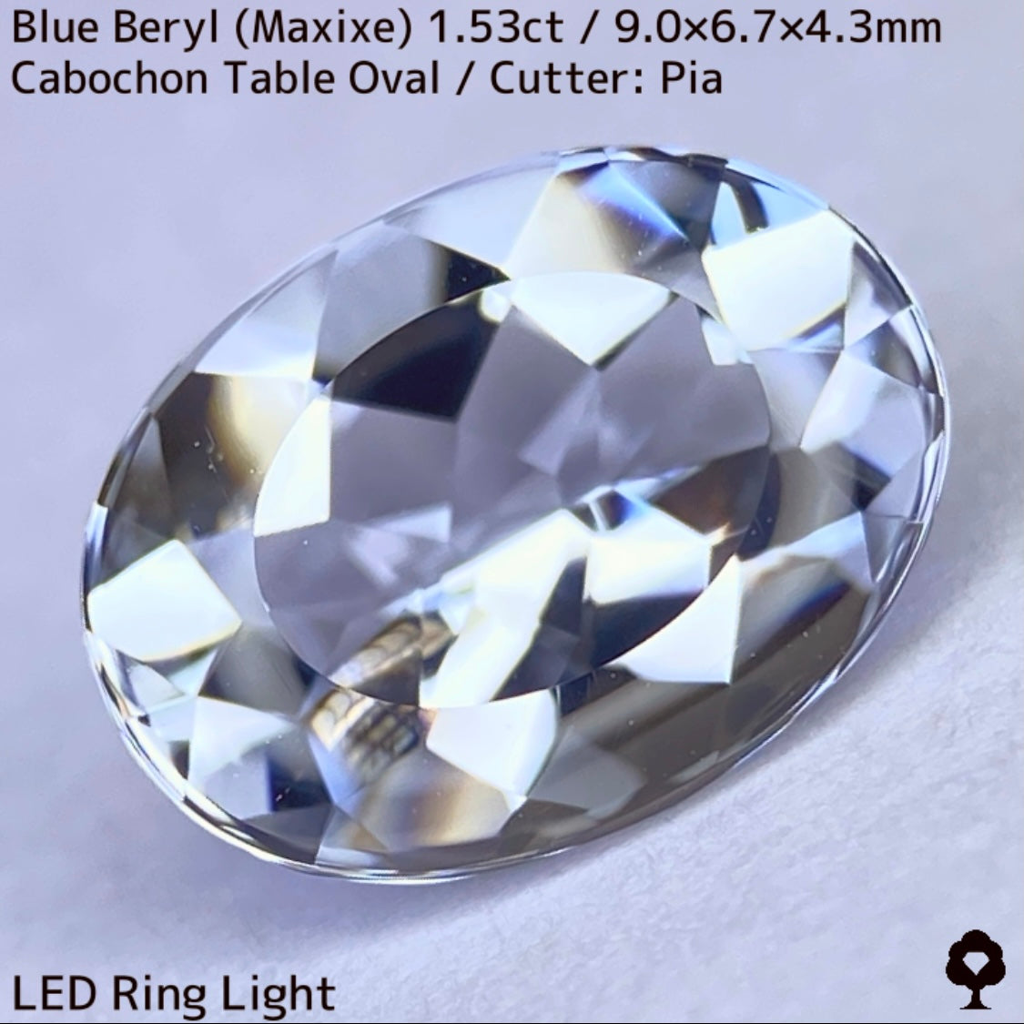 ブルーベリル(マシーシェ)1.53ct★ニアカラーレスライラックブルーのカボとカットのいいとこどりバフトップテーブル
