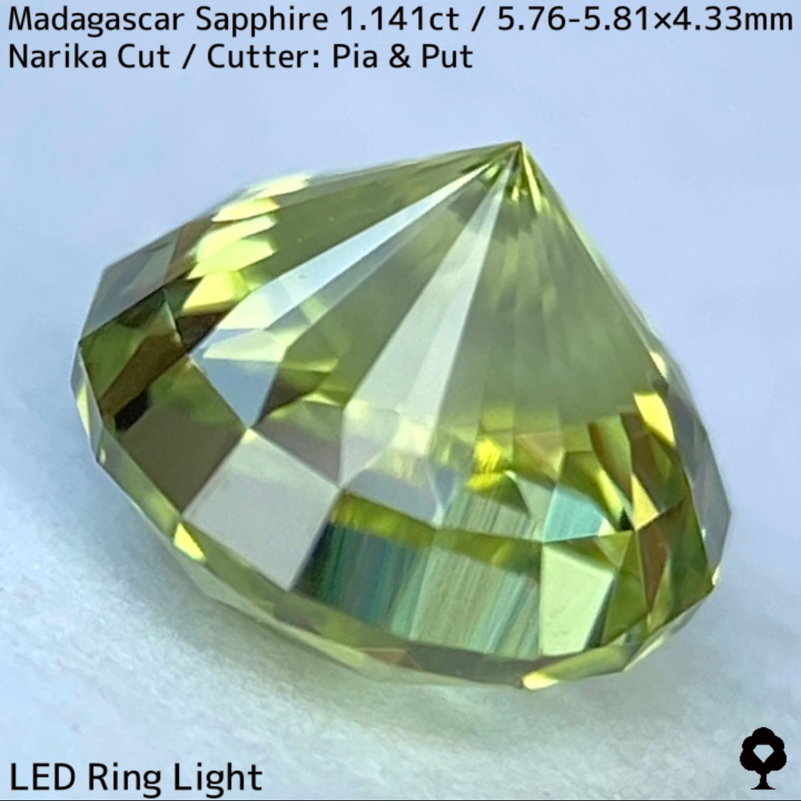 マダガスカル産サファイア1.141ct★春色美グリーンにファイアー煌めくナリカーカット超美結晶1ctアップ