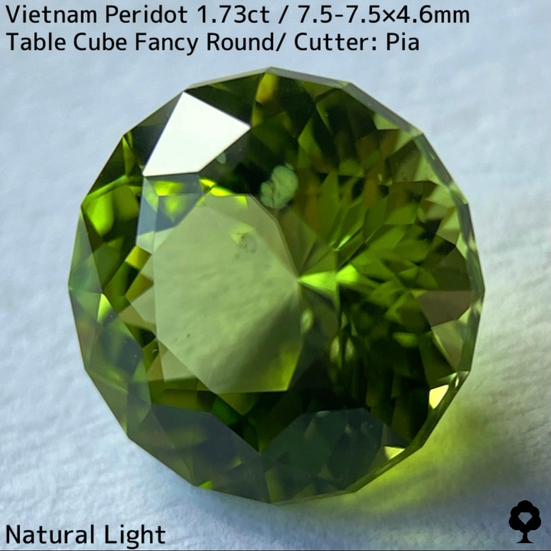 ベトナム産ペリドット1.73ct★リリーパッド浮かぶ万華鏡のような美しいフラワーカット美色結晶
