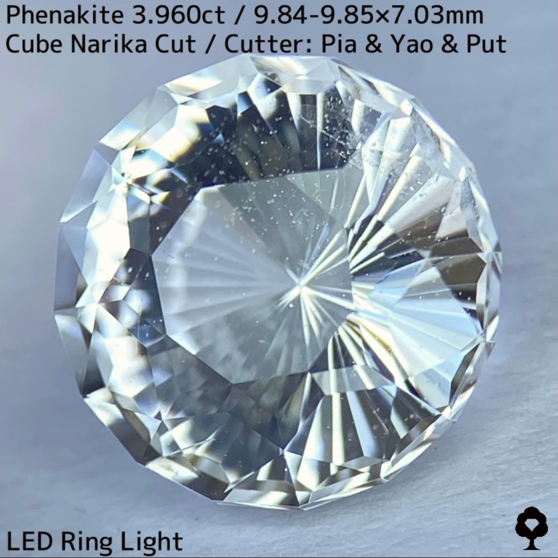 粉雪の舞う雪景色のような凛とした美しさの大粒レアストーンナリカーカット★フェナカイト3.960ct