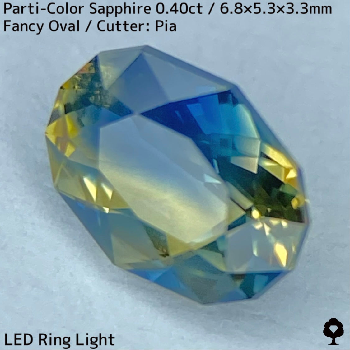 カンチャナブリー産パーティカラーサファイア0.40ct★鮮やかなイエローにシルキーブルーの色だまり