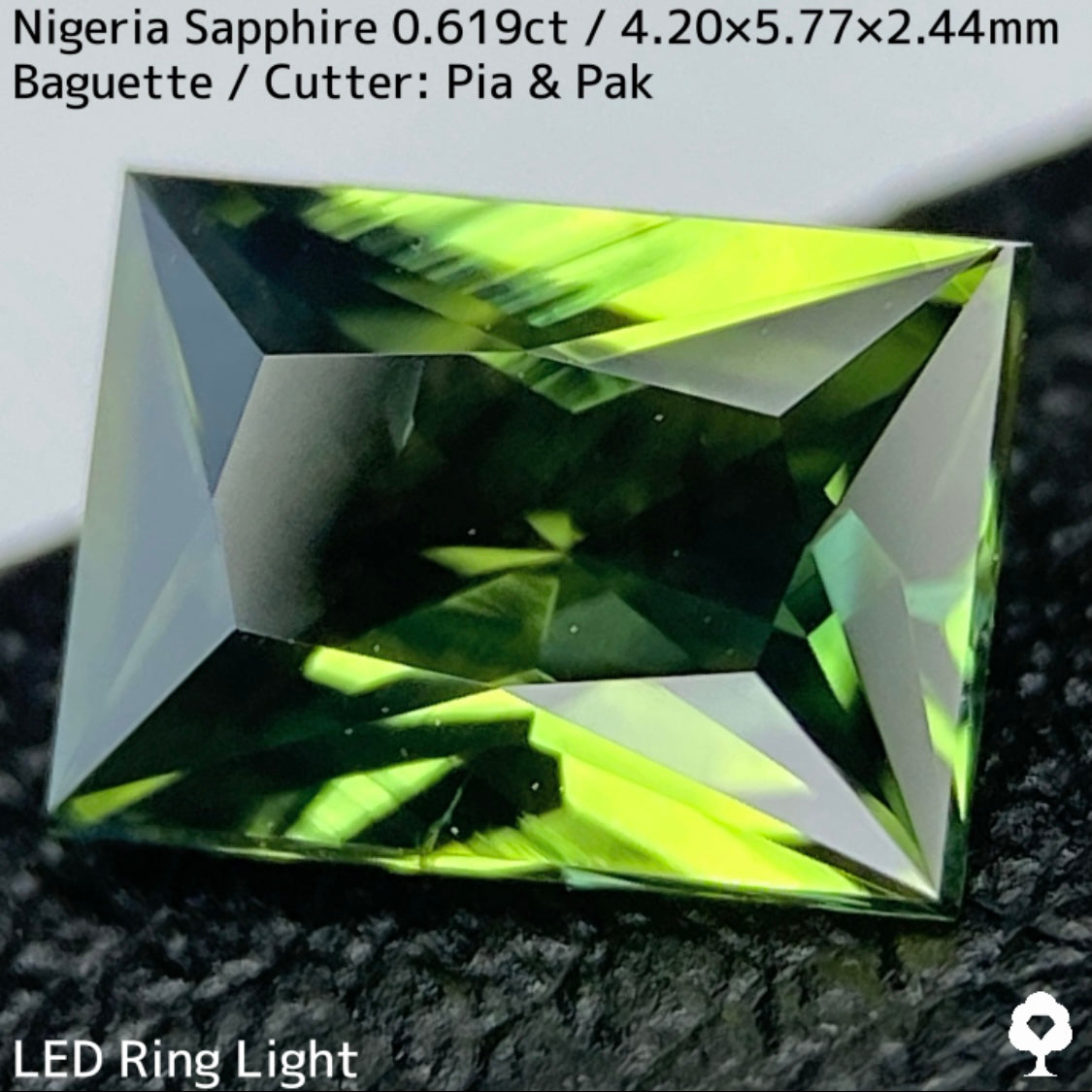 ナイジェリア産サファイア0.619ct★イエローとブルーの混ざり合いを楽しむシャープバゲット
