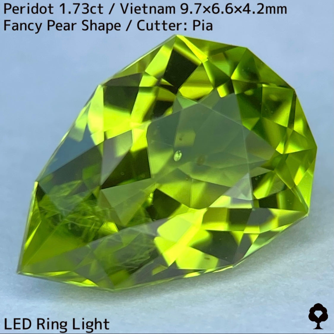 ベトナム産ペリドット1.73ct★リリーパッド入りのファイアーチラつく美色ファンシーペアシェイプ