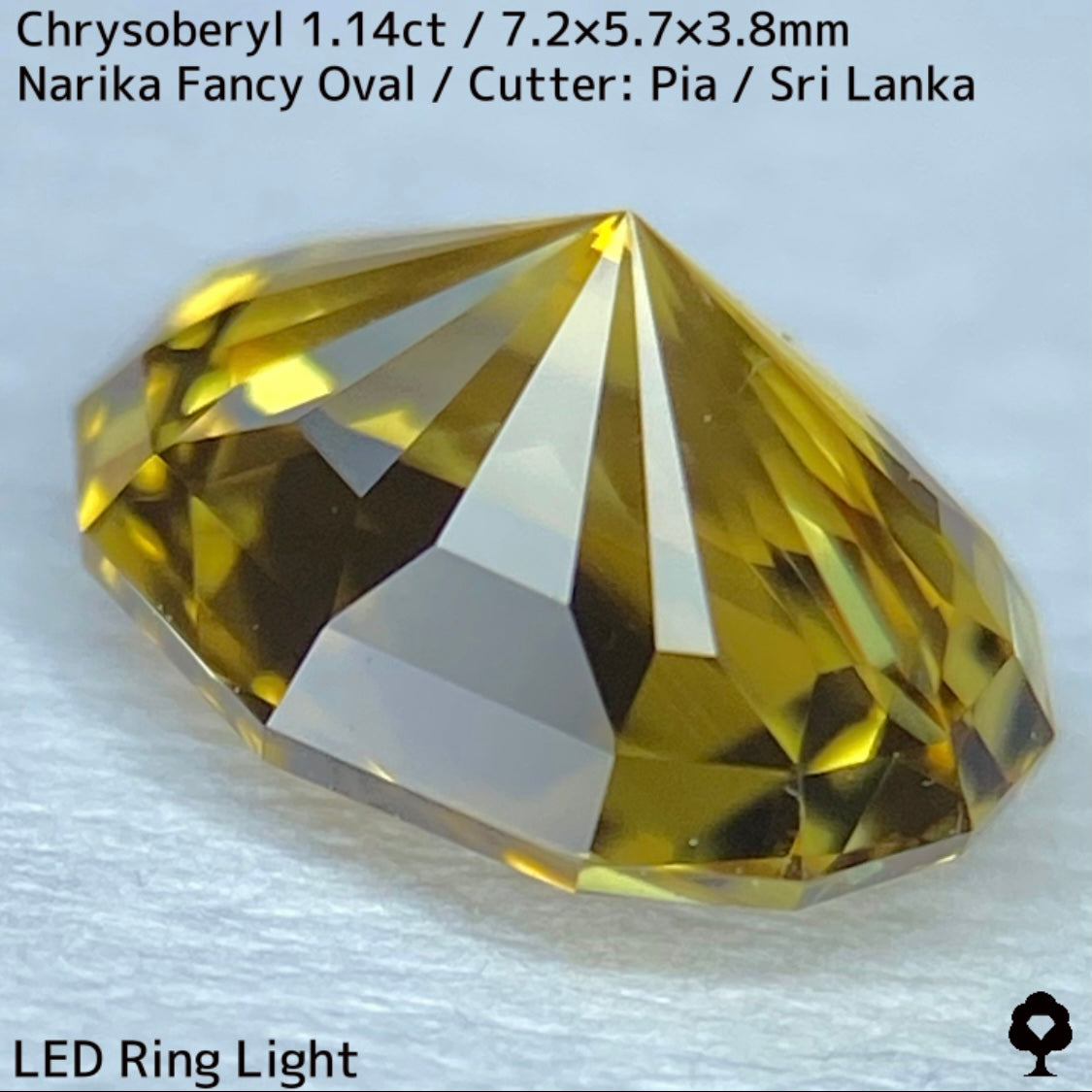 【お客さま専用】クリソベリル1.14ct★曇りなき美結晶から王道ゴールドの鋭いナリカーカットの煌めき
