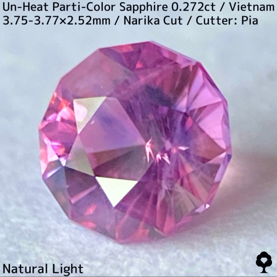 ベトナム産非加熱サファイア0.272ct★可愛いシルキーピンクにブルーの色だまりでパープリッシュなナリカーカット