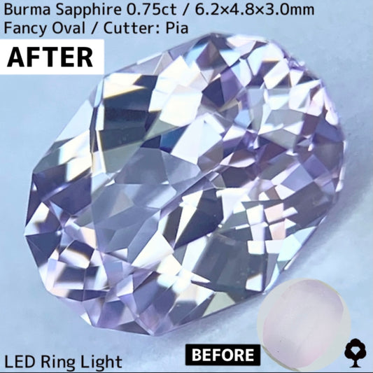 ビルマ産サファイア0.757ct★大変身を遂げたほのかなライラック感が可愛らしいほんのりシルキーなニアカラーレス
