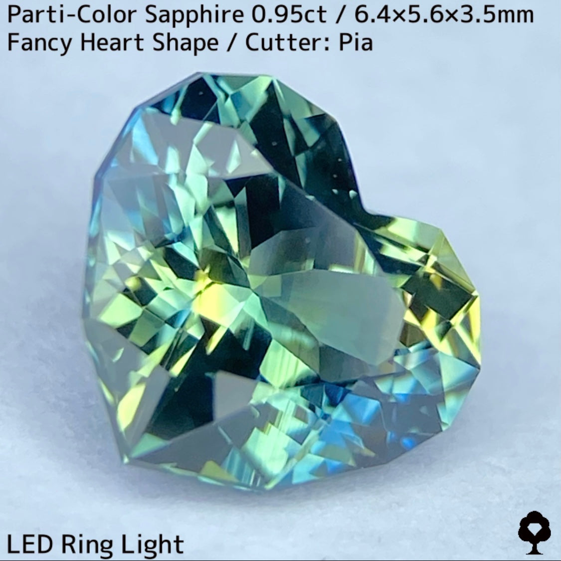 パーティカラーサファイア0.95ct★イエローからパープル感じるブルーまでのカラフルなパーティ感美しいレアファンシーハート