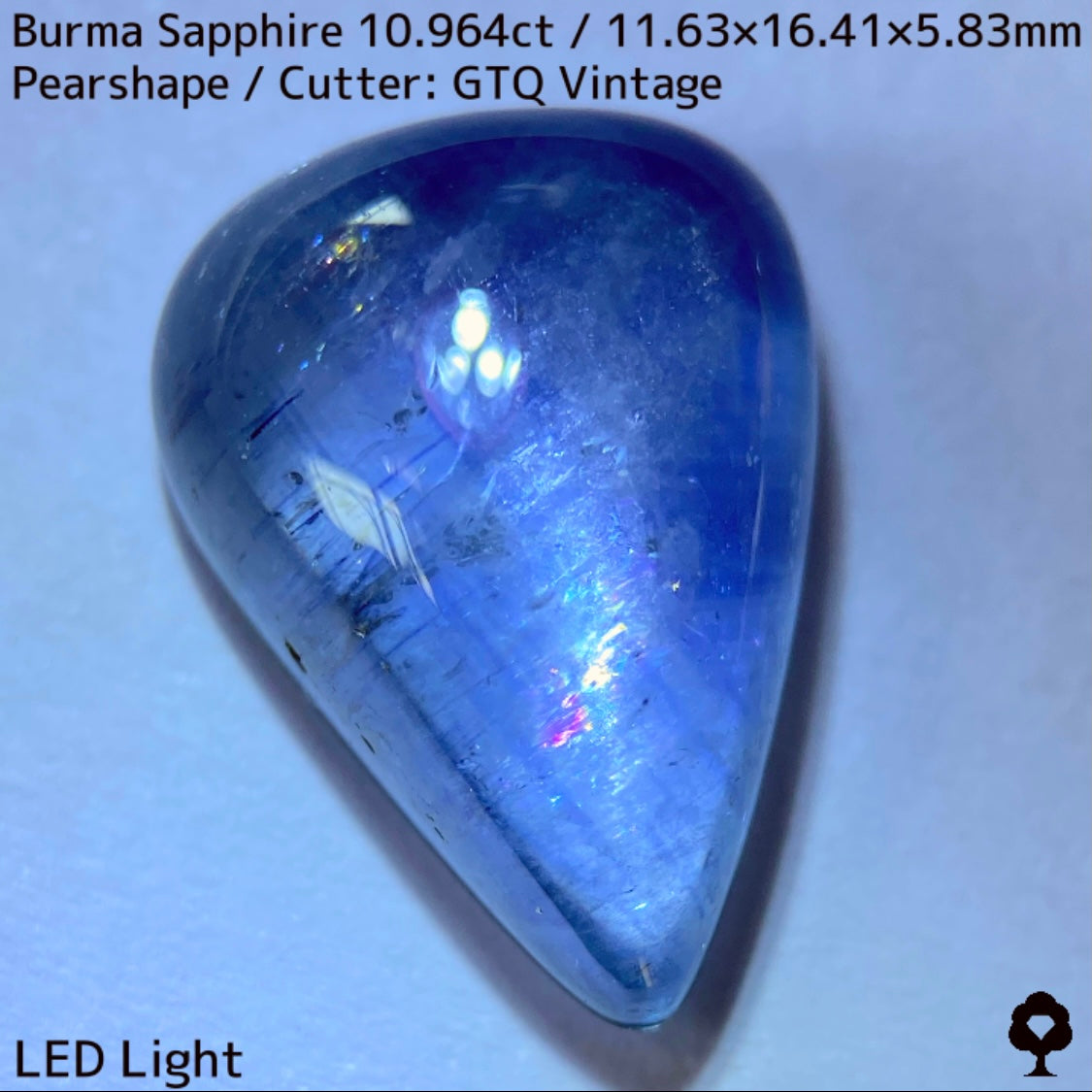 ビルマ産サファイア10.964ct★煌めく虹インクルと実はキャッツが出るなど面白さ詰まった秘蔵品