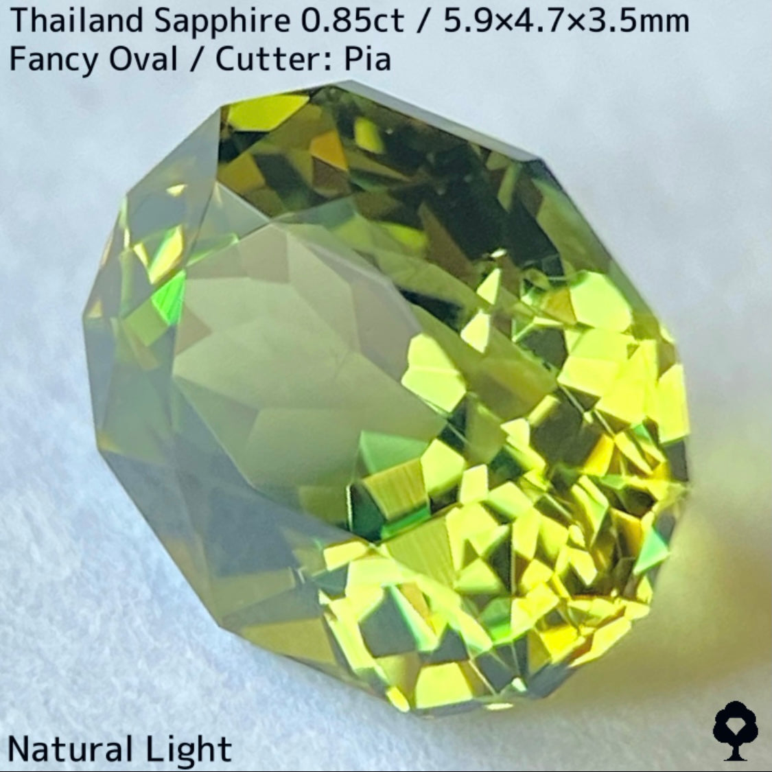 タイ産サファイア0.85ct★バンカチャらしいパーティライムカラーにファイアー彩る美結晶