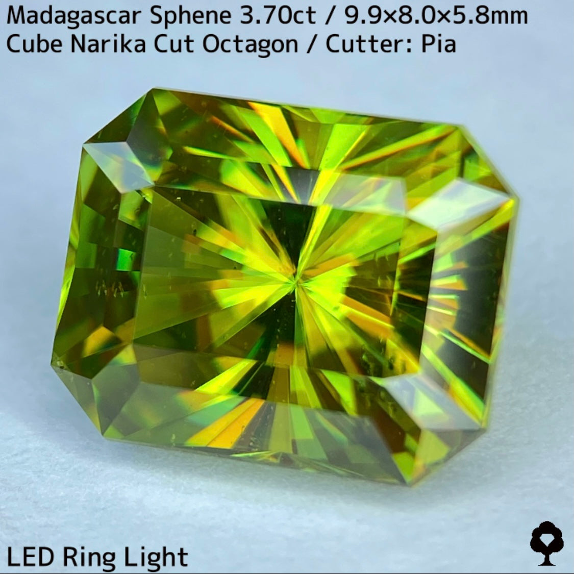 マダガスカル産スフェーン3.704ct★冴え渡るイエローイッシュグリーンのキューブナリカーオクタゴン