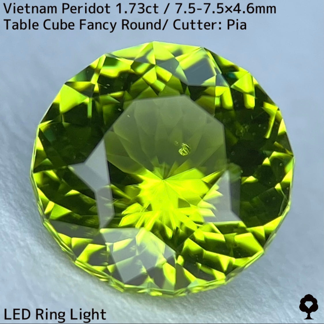 ベトナム産ペリドット1.73ct★リリーパッド浮かぶ万華鏡のような美しいフラワーカット美色結晶