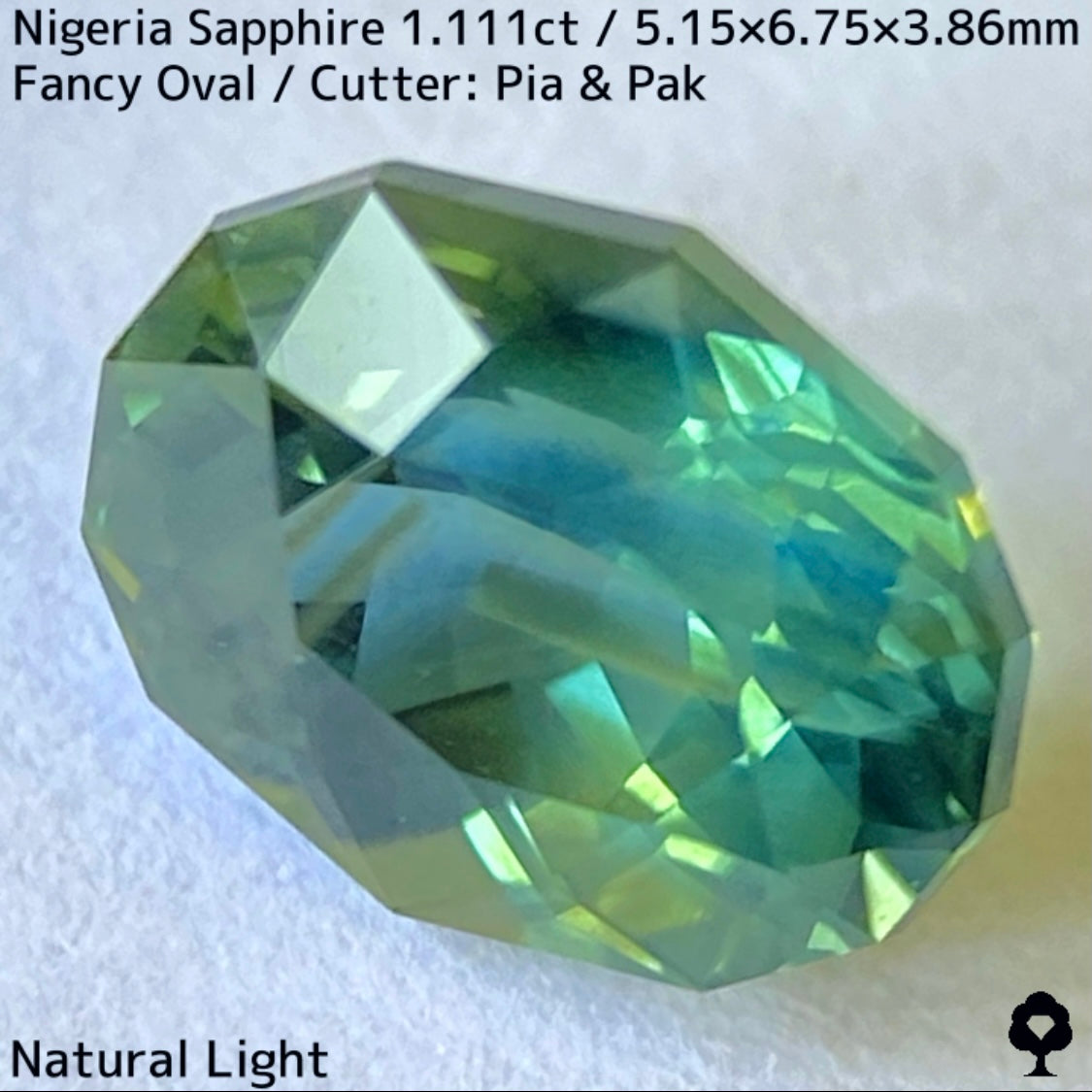 ナイジェリア産サファイア1.111ct★ゴールドのラインが美しいたまらなく面白いシルキーブルーイッシュグリーン