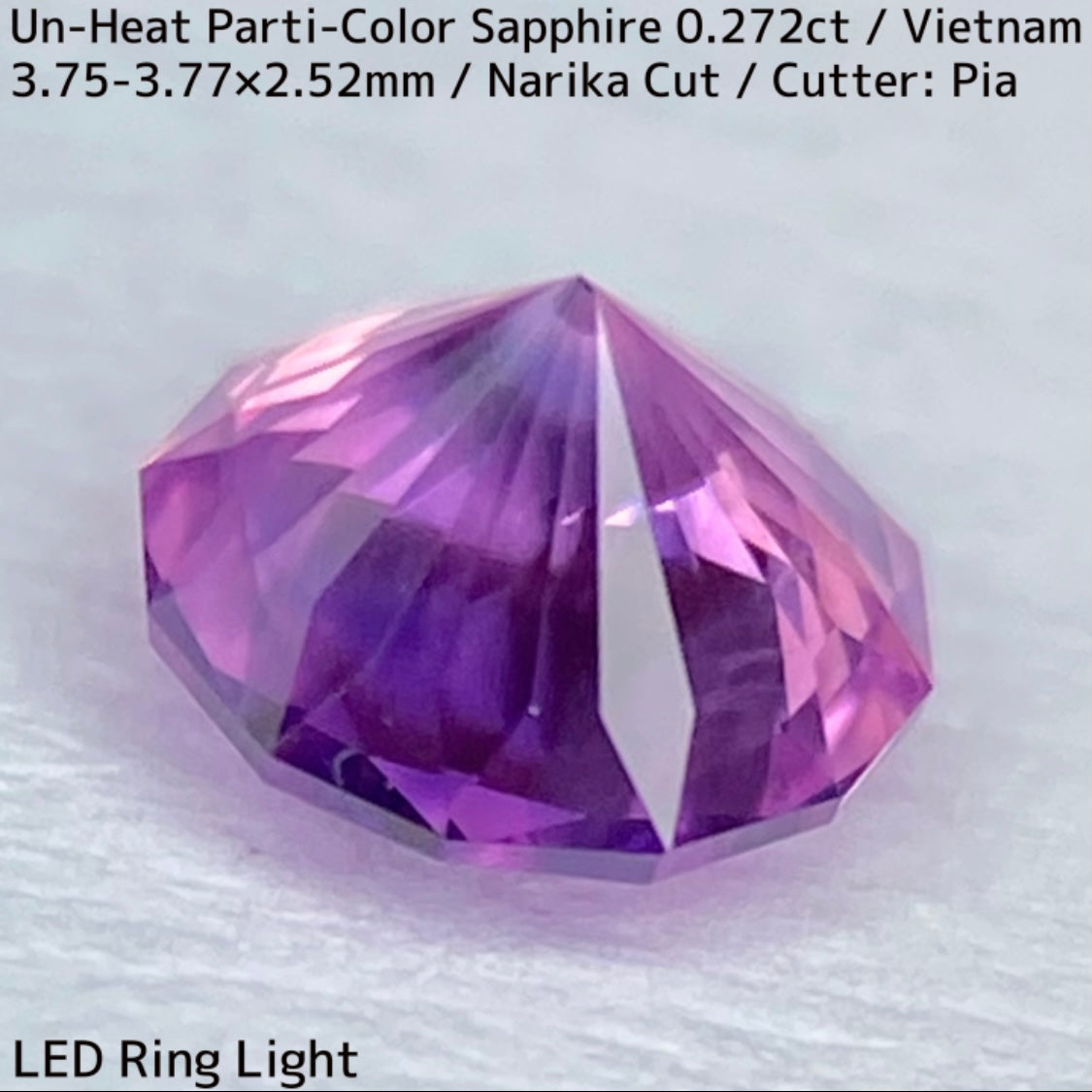 ベトナム産非加熱サファイア0.272ct★可愛いシルキーピンクにブルーの色だまりでパープリッシュなナリカーカット