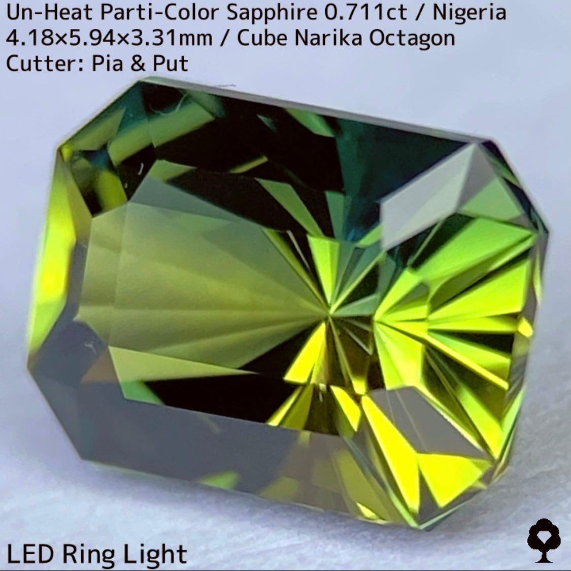 ナイジェリア産非加熱パーティカラーサファイア0.711ct★ 鮮やかなイエローに深いインディゴが入った縦バイカラー
