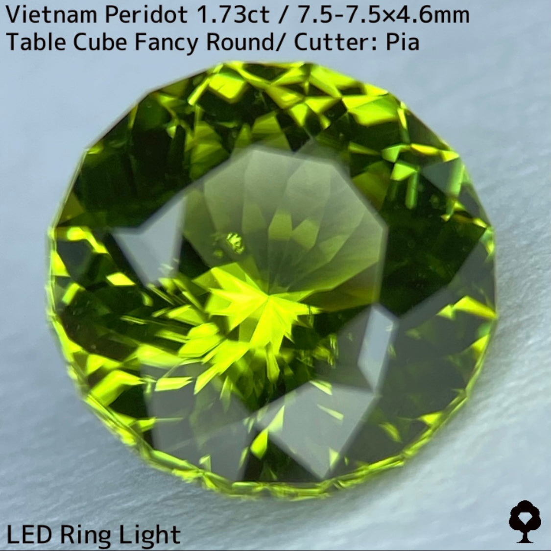 ベトナム産ペリドット1.73ct★リリーパッド浮かぶ万華鏡のような美しいフラワーカット美色結晶