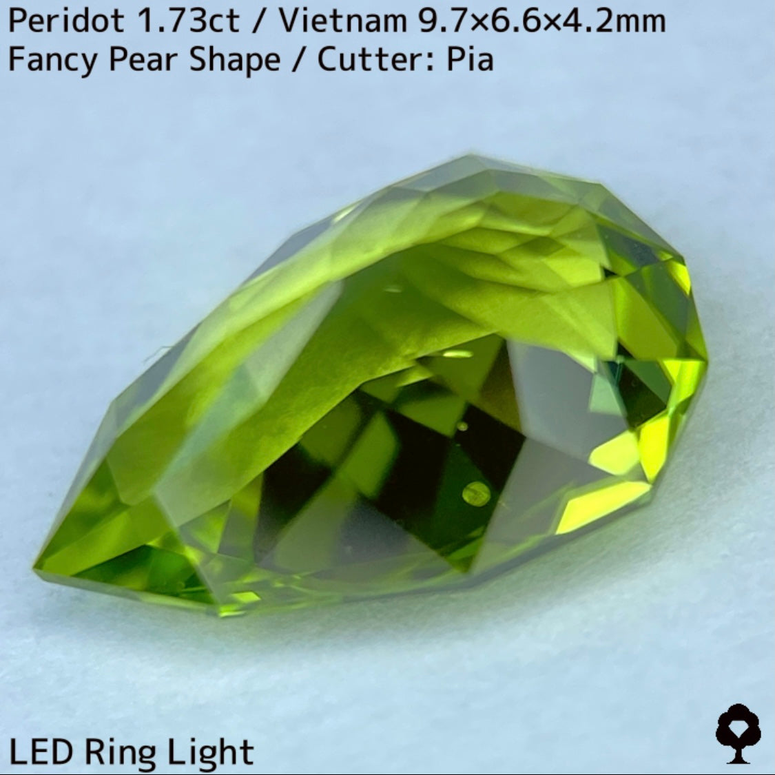 ベトナム産ペリドット1.73ct★リリーパッド入りのファイアーチラつく美色ファンシーペアシェイプ